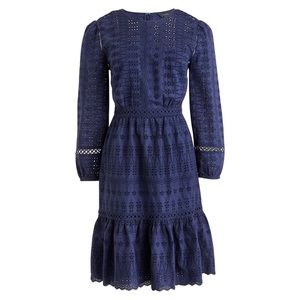Navy Long-Sleeve Eyelet Dress